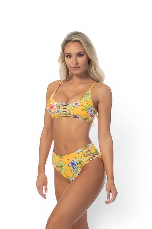 The Aloha Glow — Hawaii Floral High-Waist Bikini Set