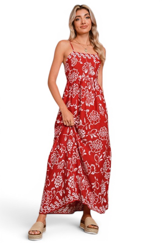 The Crimson Meadow — Floral Empire Waist Maxi Dress