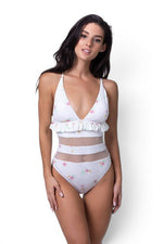 The Secret Garden — Floral Ruffle Mesh One-Piece