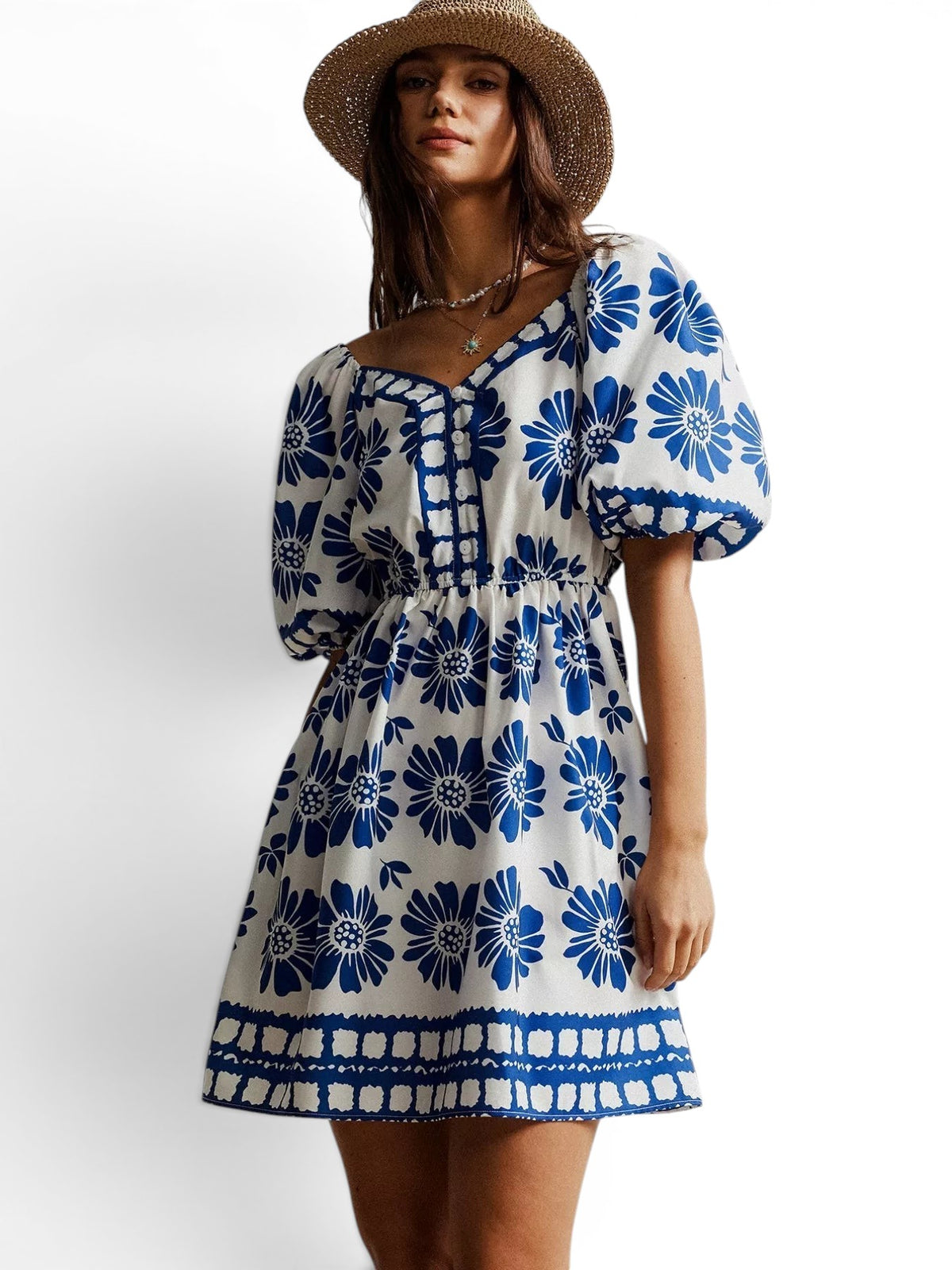 The Florentine Muse — Floral Puff Sleeve Mini Dress