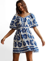 The Florentine Muse — Floral Puff Sleeve Mini Dress