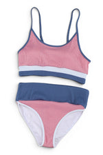 The Riviera Muse — Colorblock Ribbed High-Waist Bikini Set
