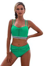 The Emerald Tide — Lace-Up Ruched High-Waist Bikini Set