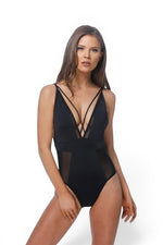 The Midnight Allure — Mesh Insert Strappy One-Piece