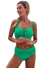 The Emerald Tide — Lace-Up Ruched High-Waist Bikini Set