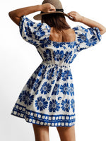 The Florentine Muse — Floral Puff Sleeve Mini Dress