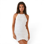 The Ruby Dusk — Ruched Halter Backless Mini Dress