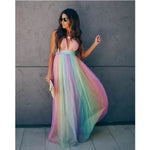 The Rainbow Ethereal — Deep V-Neck Mesh Maxi Dress