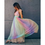 The Rainbow Ethereal — Deep V-Neck Mesh Maxi Dress