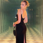 The Midnight Bow — Contrast Trim Bandage Maxi Dress