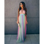 The Rainbow Ethereal — Deep V-Neck Mesh Maxi Dress