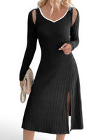 The Midnight Shift — 2-Piece Ribbed Slit Dress & Detachable Sleeves
