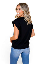 The Soho Edge — Metal Button Shoulder Short Sleeve Top