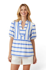 The Santorini Breeze — Stripe Puff Sleeve Blouse
