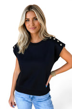 The Soho Edge — Metal Button Shoulder Short Sleeve Top